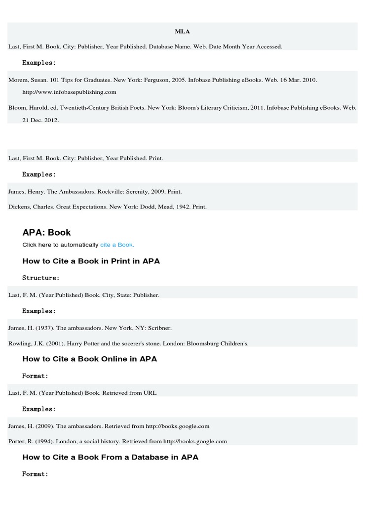 How to Cite Books in MLA and APA | PDF