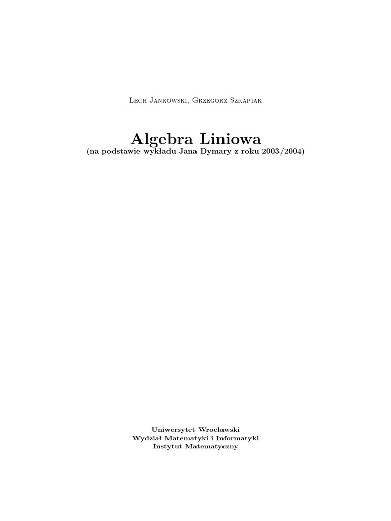 Algebra Liniowa Przykłady I Zadania Pdf