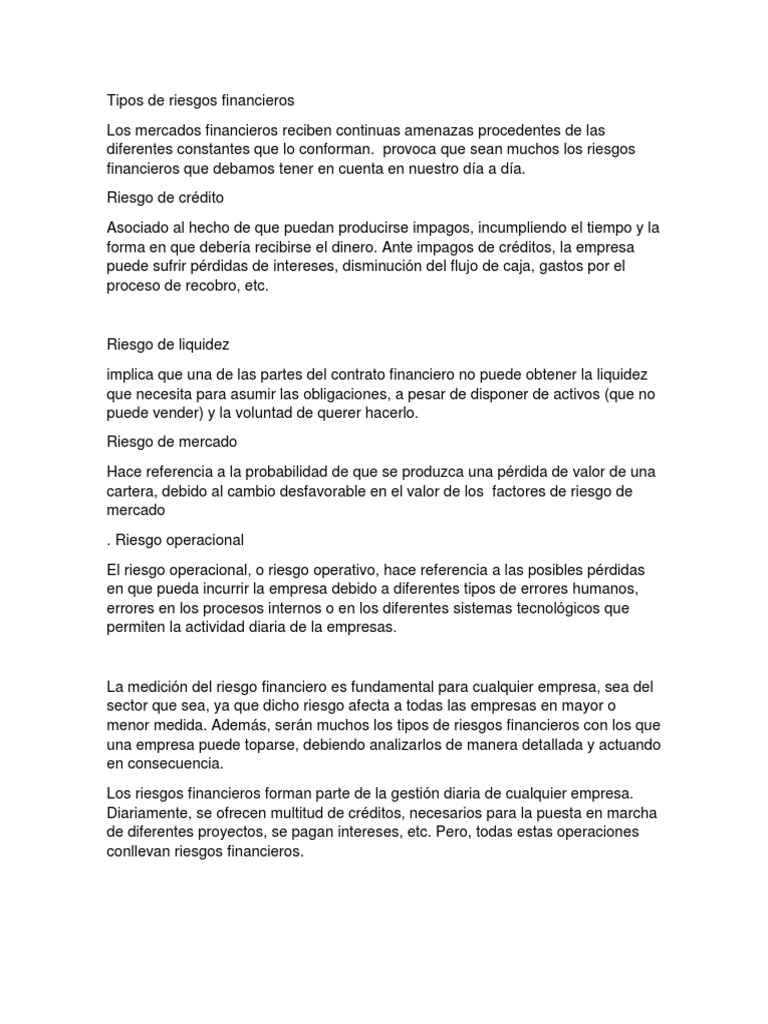 Tipos de riesgos financieros en empresas | PDF | Riesgo | Interés