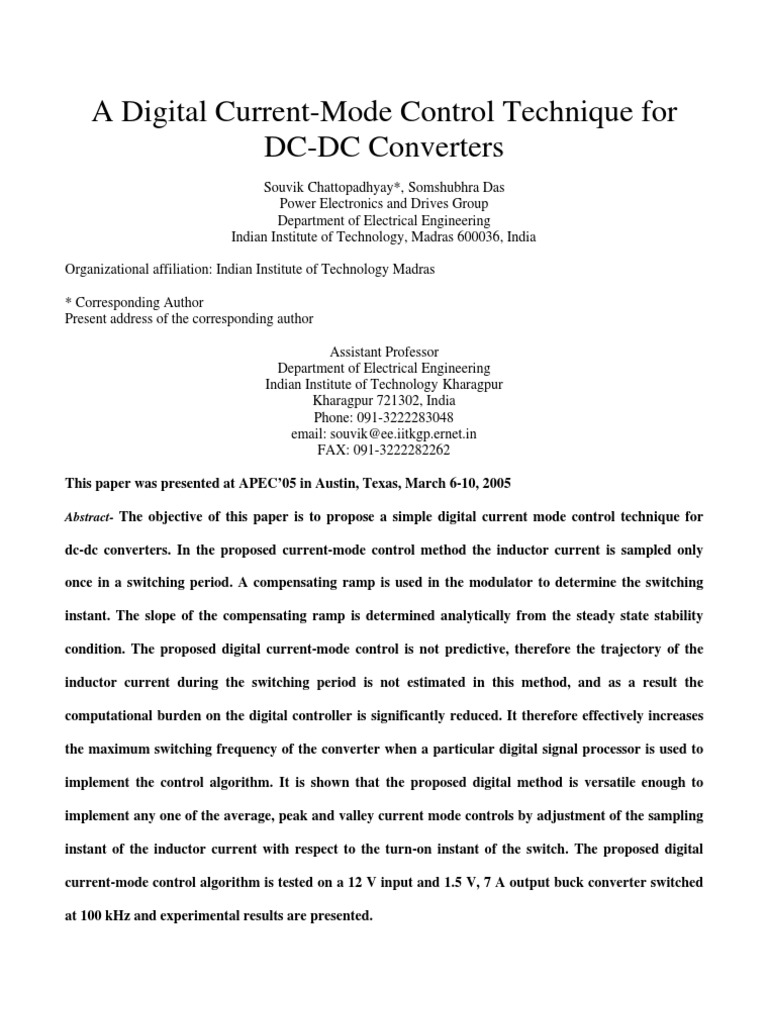A Digital Current-Mode Control Technique For DC-DC Converters | PDF ...