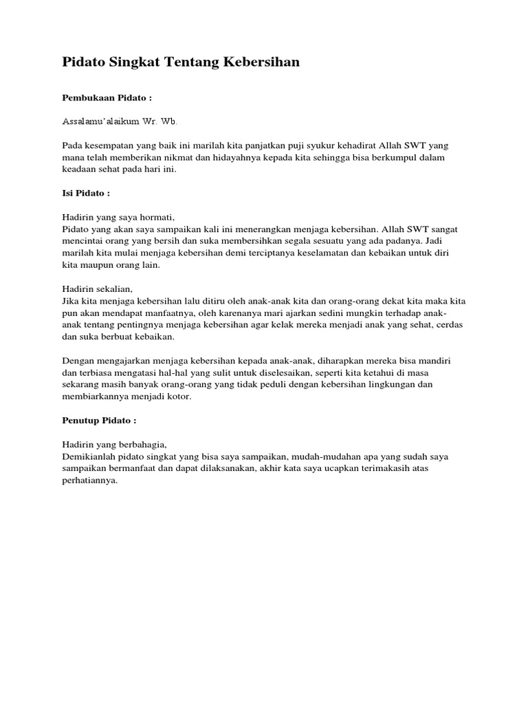 Pidato Singkat Tentang Kebersihan Docx
