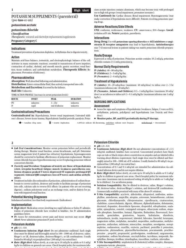 Potassium Supplements: Usage & Guidelines | PDF | Rtt | Drugs