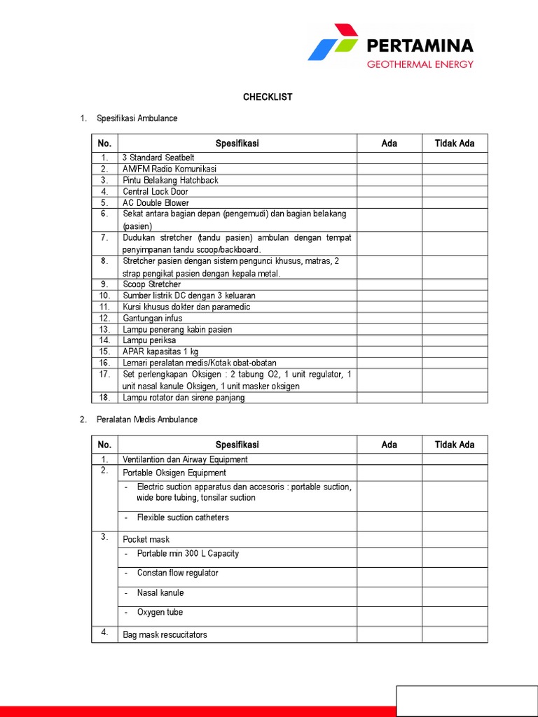 Checklist Ambulance PDF Medical Equipment Clinical Medicine