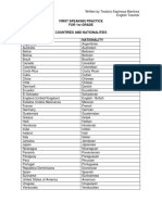 Countries and Nationalities for 1st Grade Speaking Practice