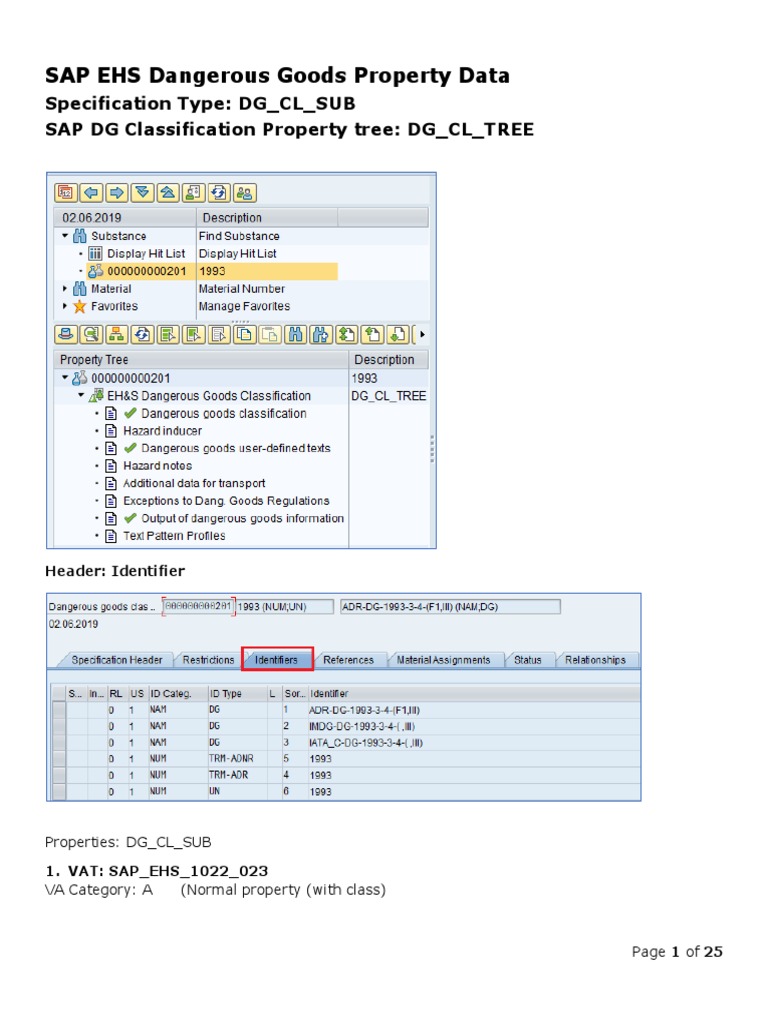 SAP DG Property Tree Dangerous Goods Specification (Technical Standard)