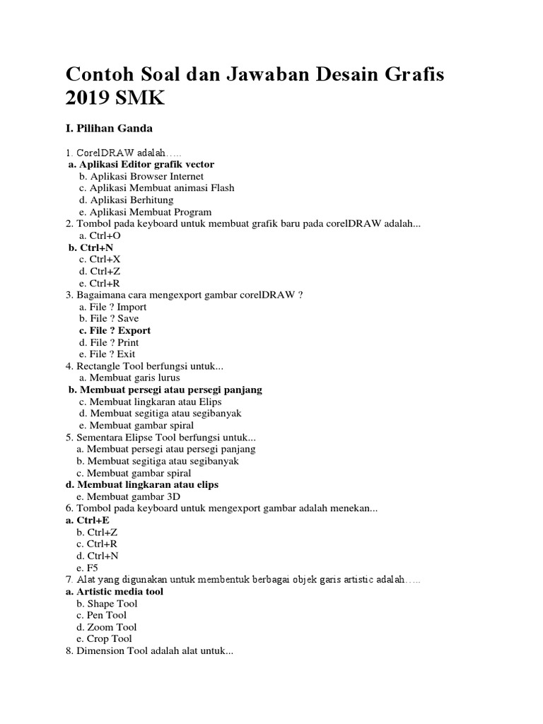 Contoh Soal Dan Jawaban Desain Grafis 2019 Smk