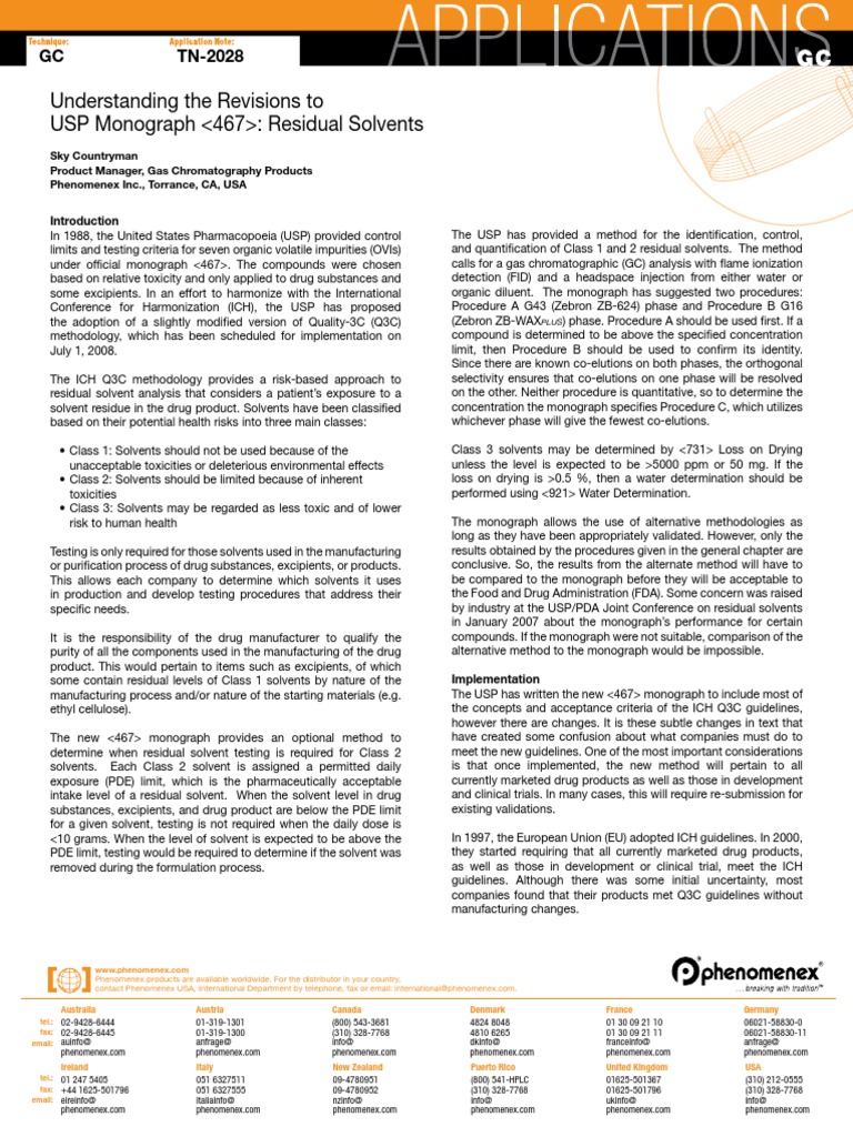 Understanding The Revisions To USP Monograph Residual Solvents PDF
