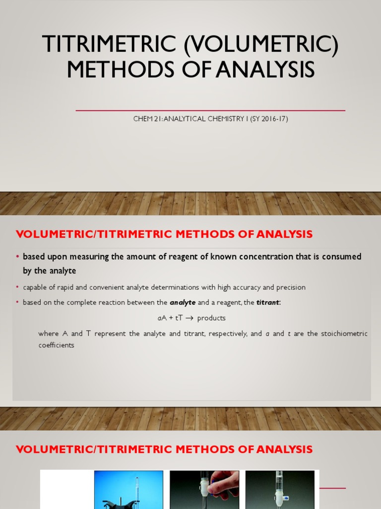 Titrimetric (Volumetric) Methods of Analysis PDF PDF Titration