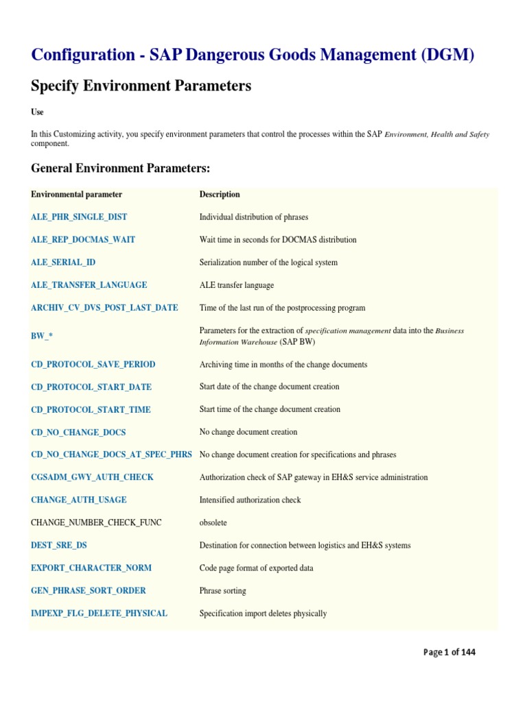 Configuration SAP EHS DGM Dangerous Goods Packaging And Labeling