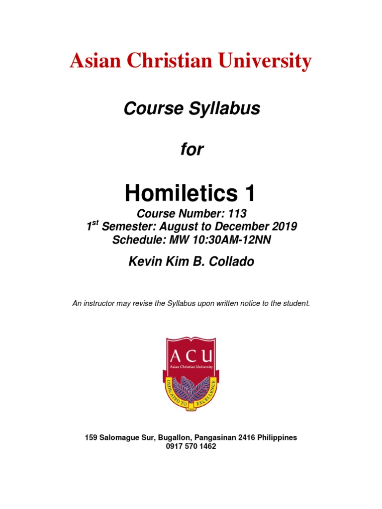 Homiletics 1 Course Syllabus Pdf Sermon Syllabus