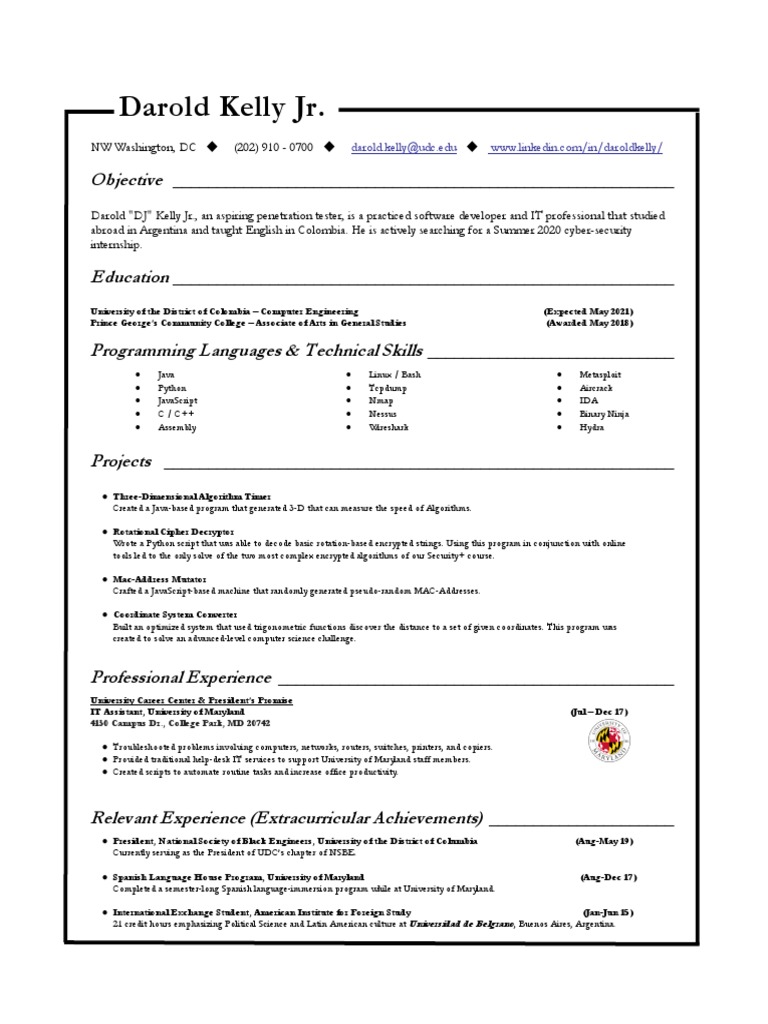 TECH Resume Darold Kelly 1019 | PDF | Computer Program | Programming
