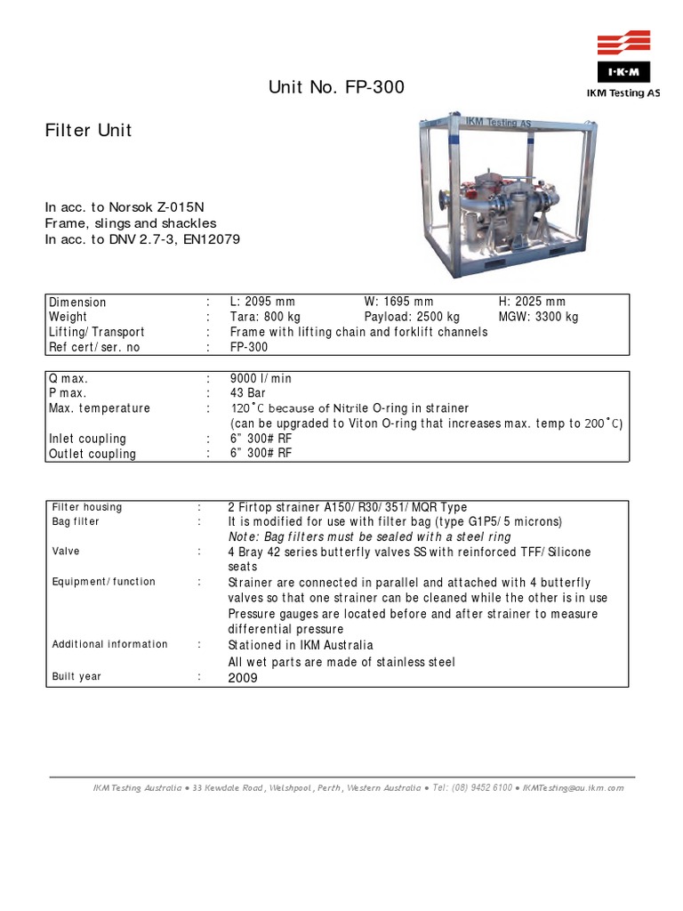 FP-300 Filter Unit Specifications | PDF | Technology & Engineering