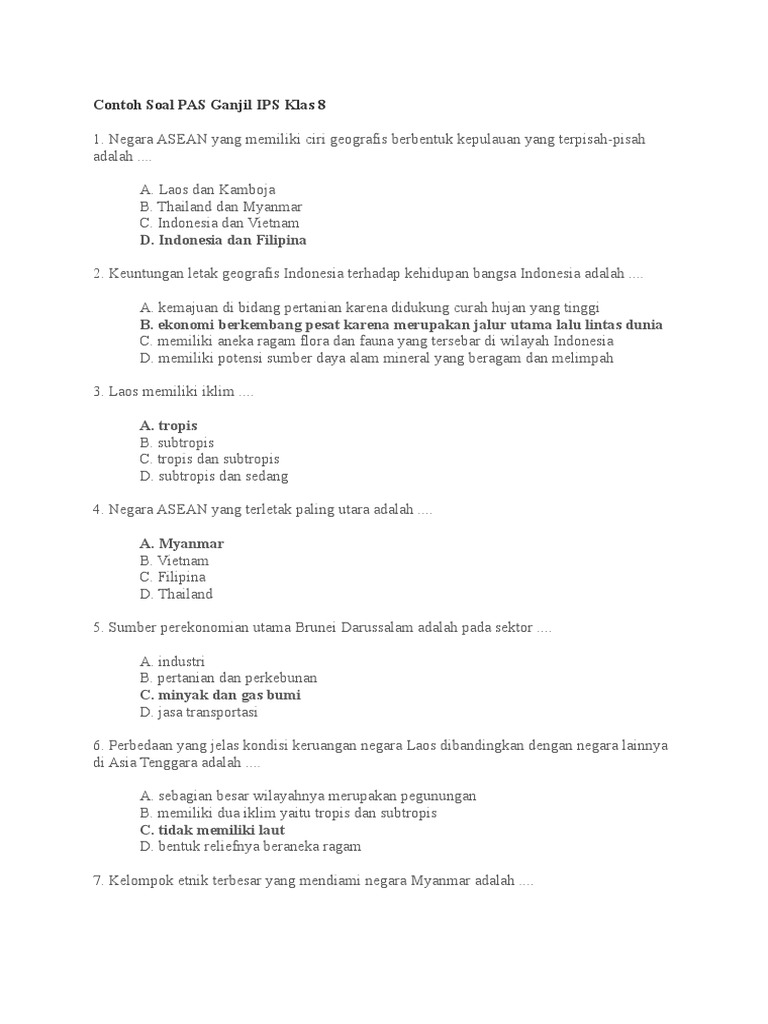 Contoh Soal Pas Ganjil Ips Klas 8 D Indonesia Dan Filipina