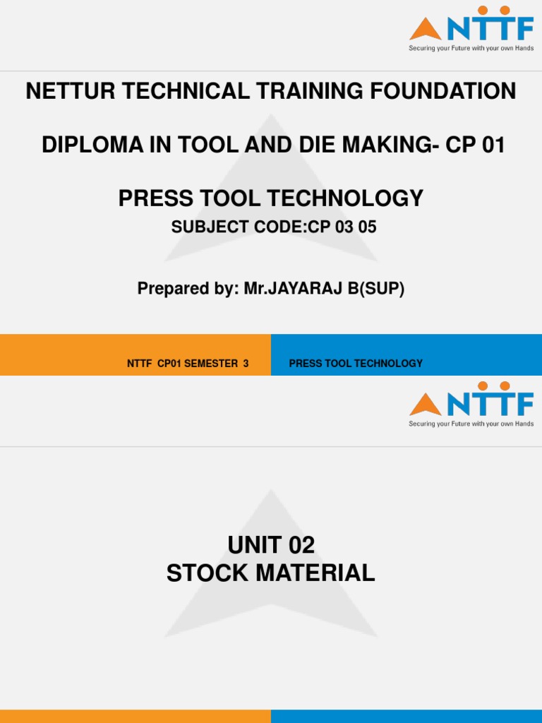 Nettur Technical Training Foundation Diploma in Tool and Die Making-Cp ...