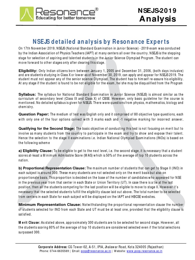 NSEJS 2019 Exam Syllabus Overview | PDF | Test (Assessment) | Physics