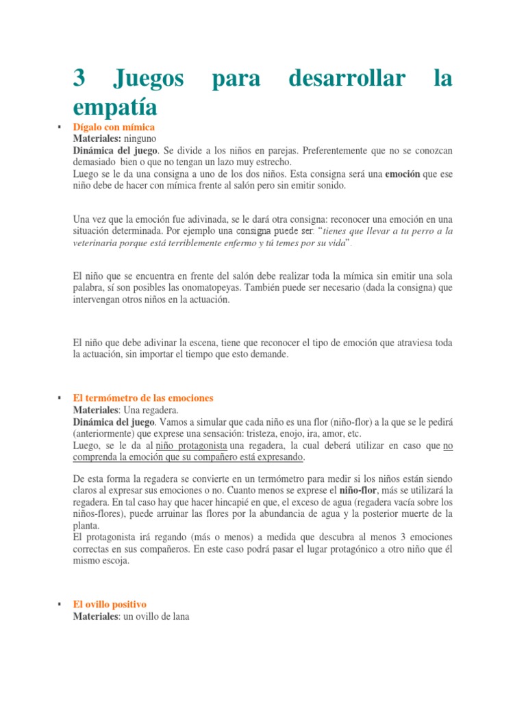 Juegos para fomentar la empatía infantil | PDF | Cumpleaños | Empatía
