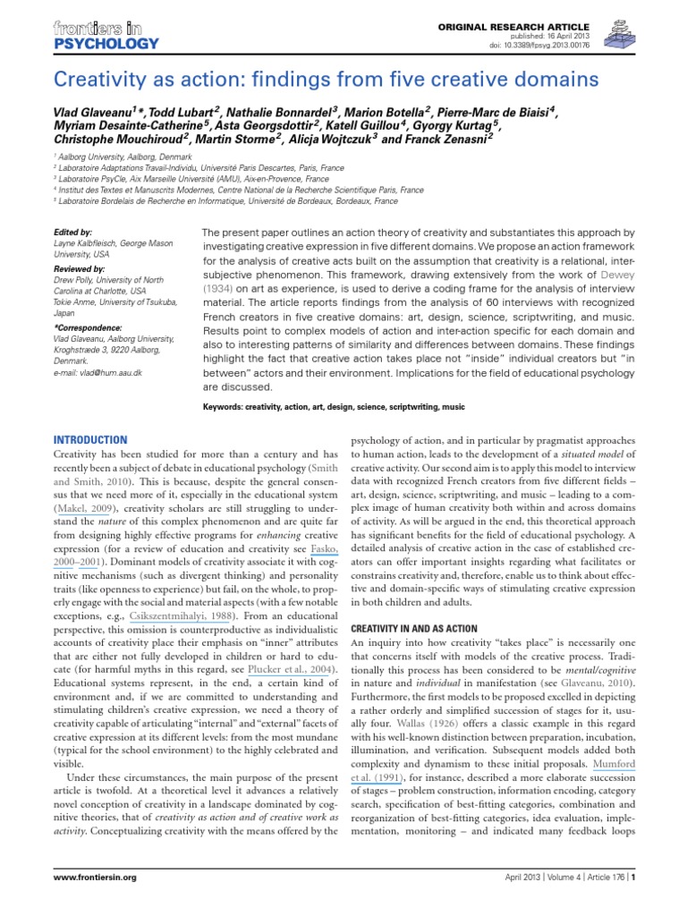 Creativity As Action Findings From Five PDF | PDF | Creativity ...