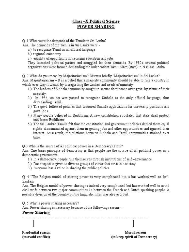 Class - X Power Sharing | PDF | Separation Of Powers | Sri Lanka
