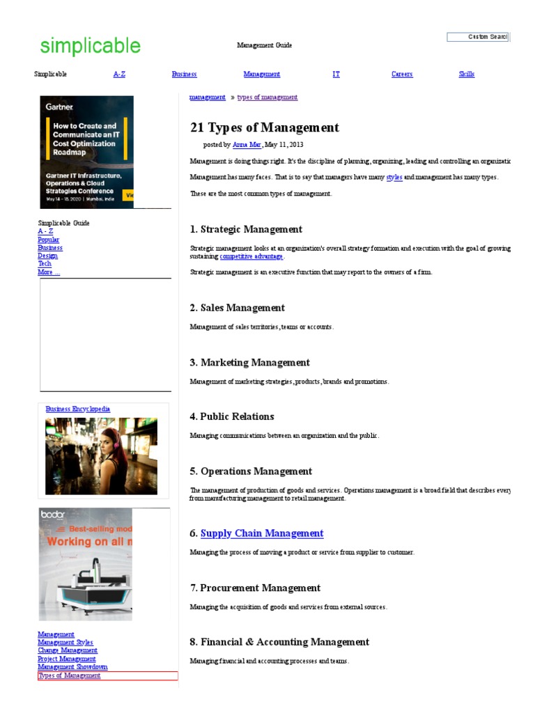 21 Types of Management - Simplicable | Download Free PDF | Change ...