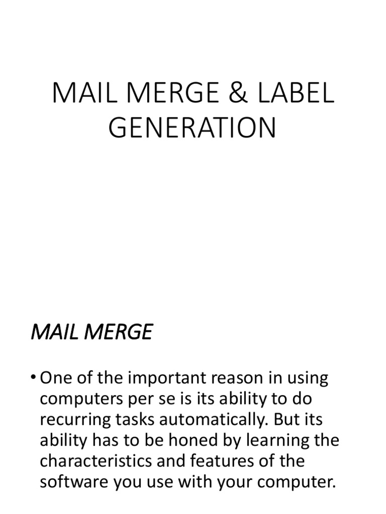 MAIL MERGE & LABEL GENERATION | PDF | Dialog Box | Mail