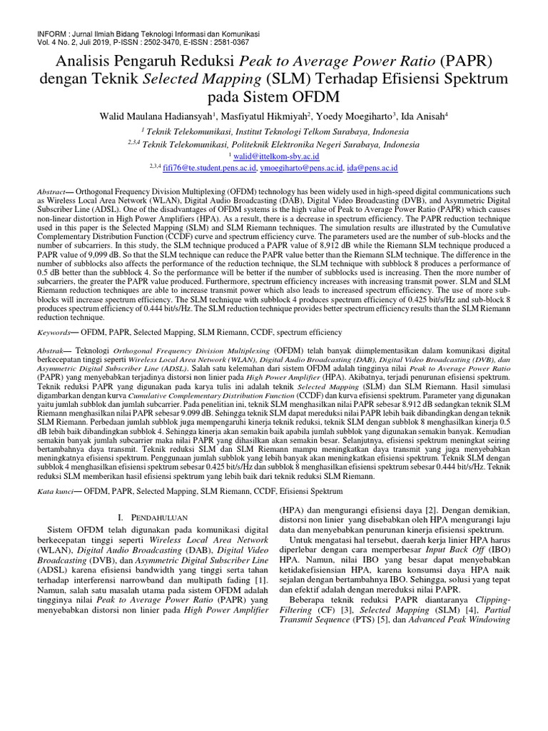 Reduksi PAPR OFDM dengan Teknik SLM | PDF | Multiplexing Divisi ...