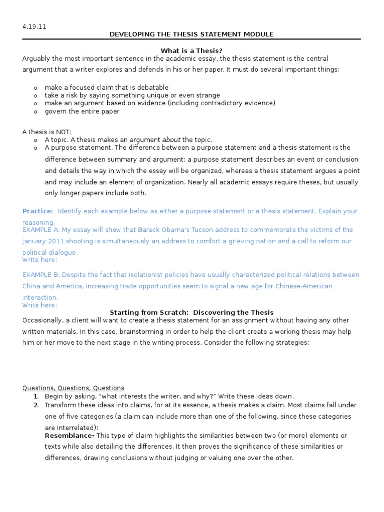 Crafting Effective Thesis Statements | PDF | Essays | Reason