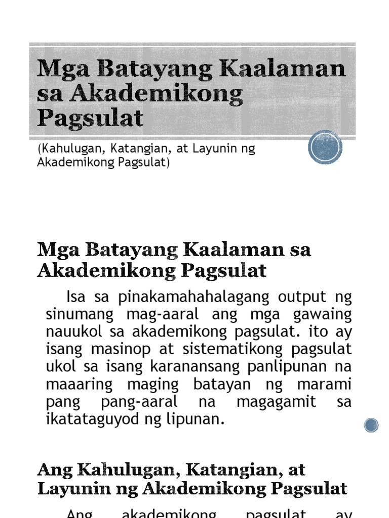 Mga Batayang Kaalaman Sa Akademikong Pagsulat  PDF