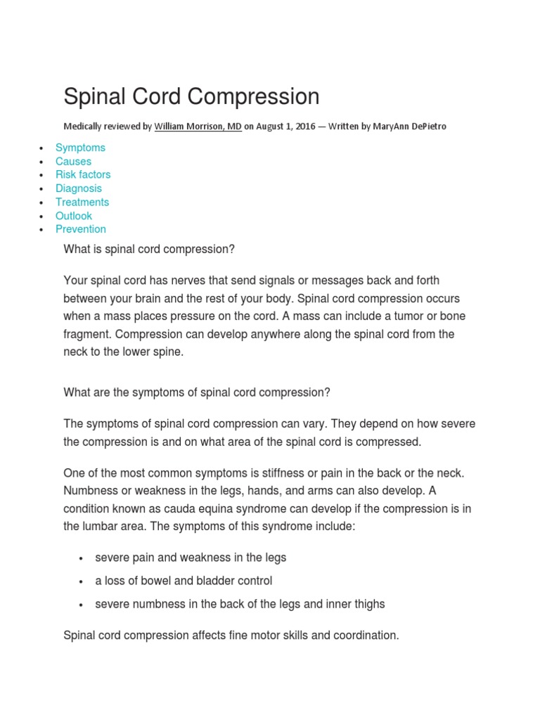 Spinal Cord Compression | PDF | Vertebral Column | Spinal Cord