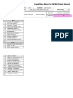 Learners' Names: Input Data Sheet For SHS E-Class Record