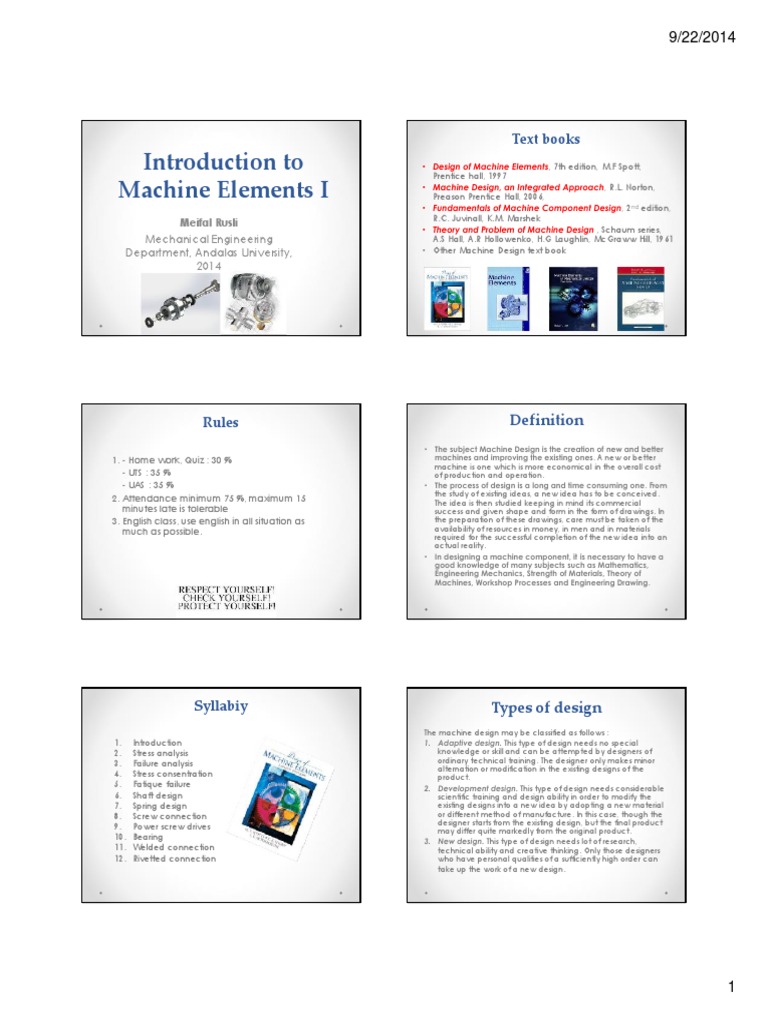 Introduction To Machine Elements I: Text Books | PDF | Design | Machines