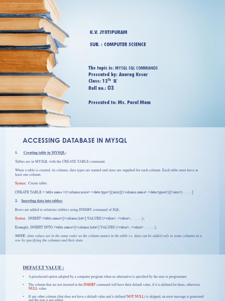 On MYSQL COMMANDS | PDF | Table (Database) | Parameter (Computer ...