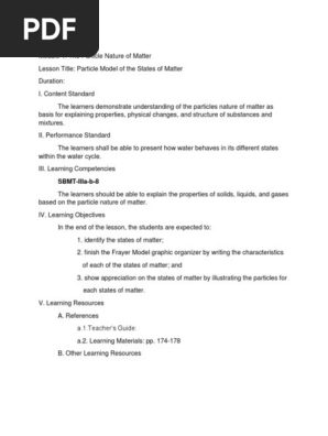 Lesson Plan_Particles Model of the States of Matter