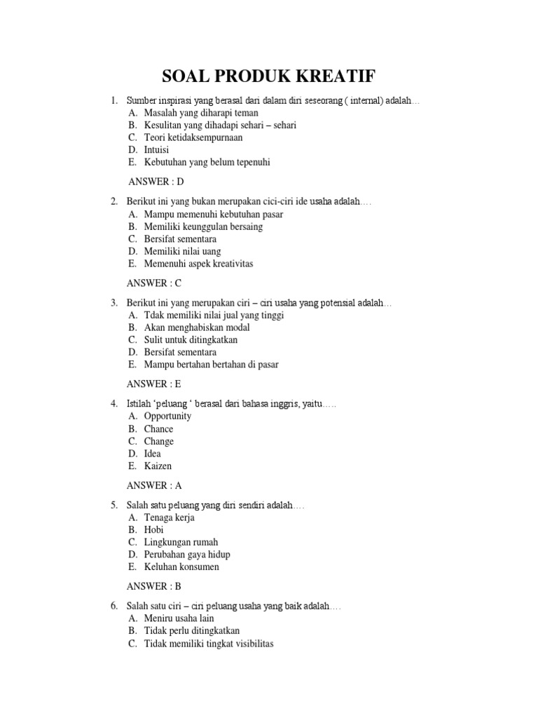 Soal Produk Kreatif Pdf