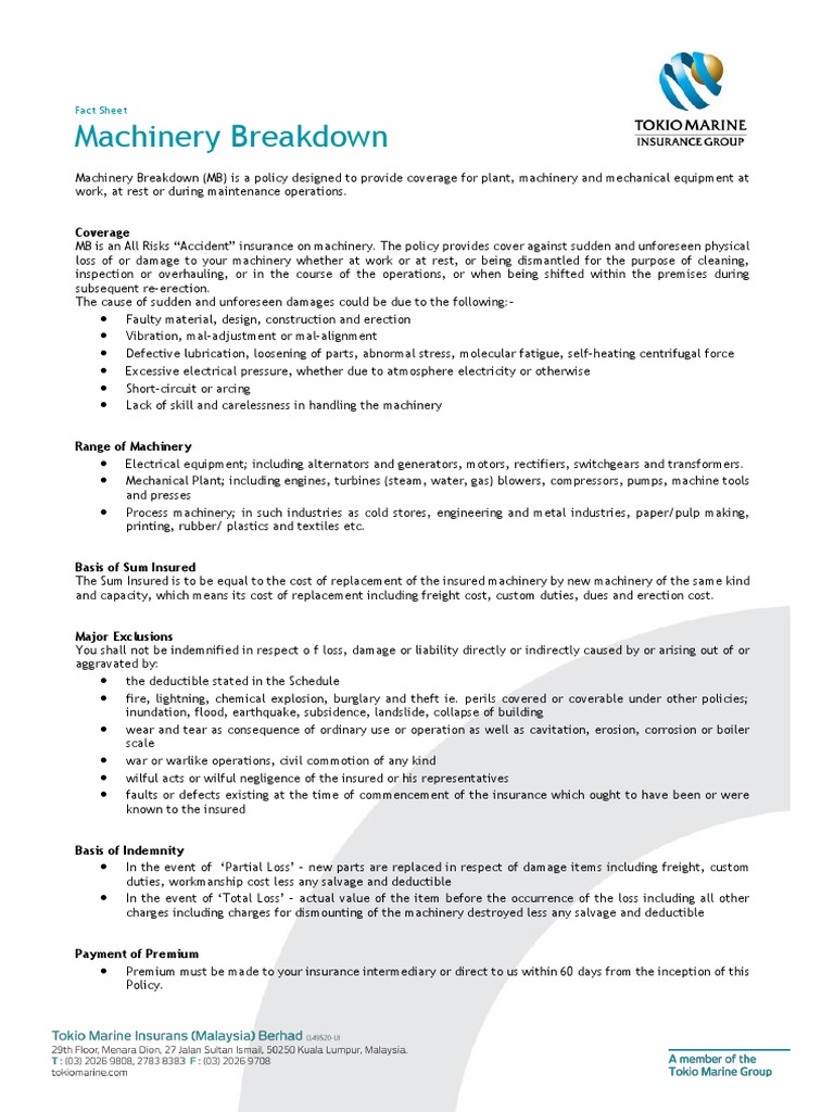 Machinery Breakdown Coverage PDF Deductible Machines