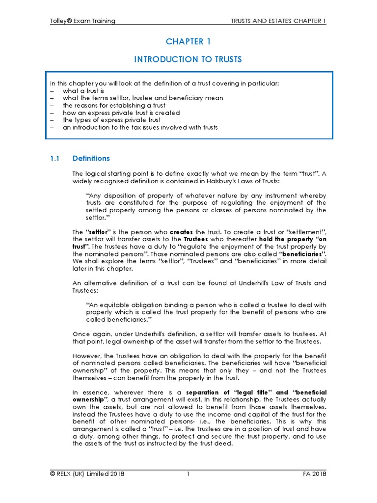 TET01-A Introduction To Trusts - Part A PDF | PDF | Trust Law | Trustee