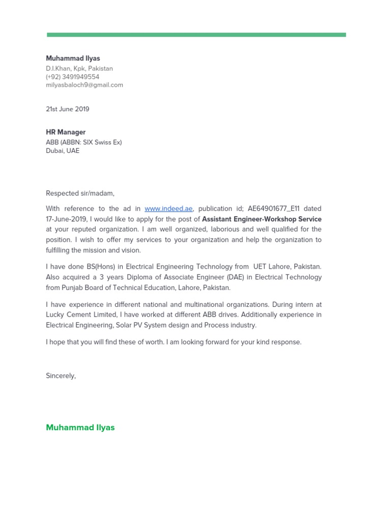 Application for Assistant Engineer Position | PDF | Career & Growth