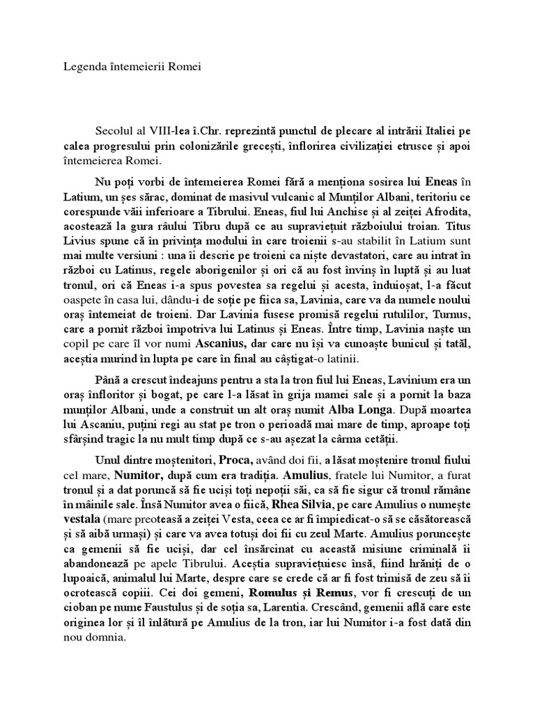 Legenda Intemeierii Romei | PDF