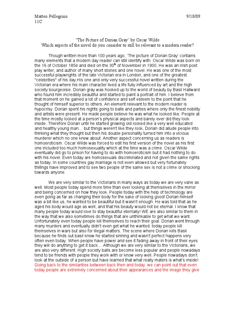 English Essay Dorian Gray PDF The Picture Of Dorian Gray Gothic Fiction
