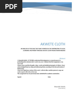 An Analysis of Akwete Cloth Production in Nigeria by Woman
