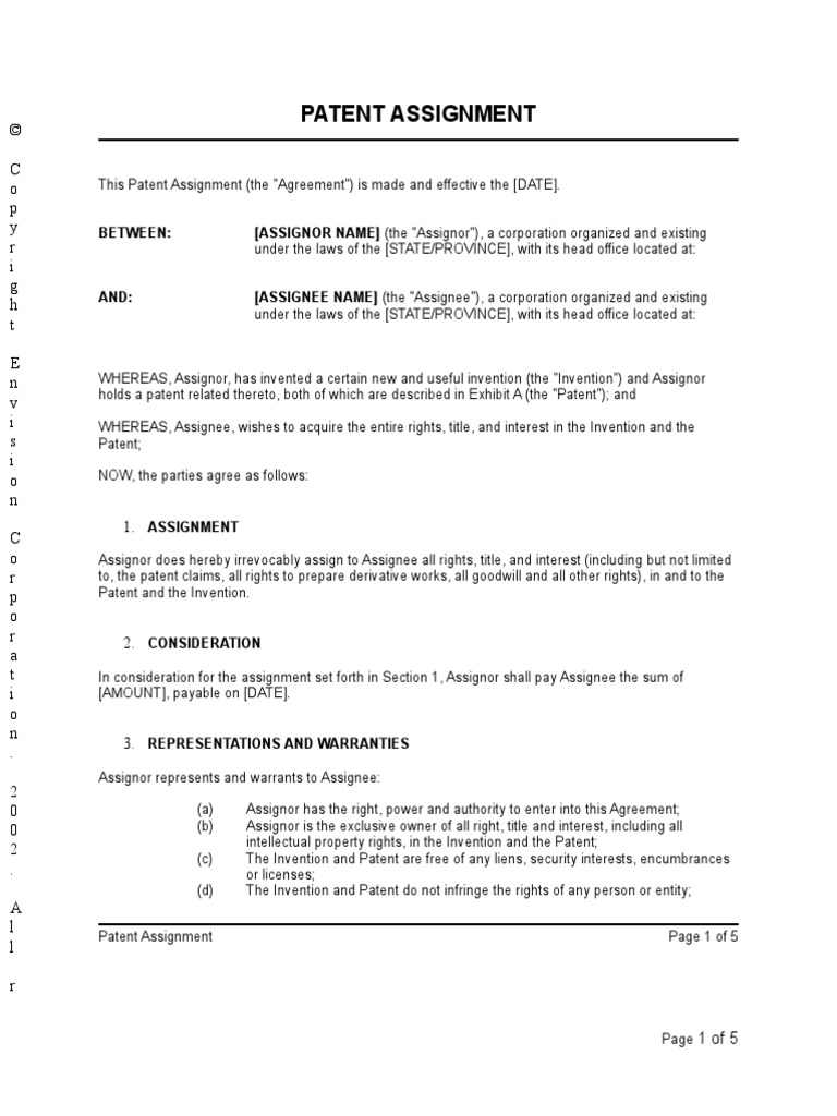 Patent Assignment Model | PDF | Assignment (Law) | Patent