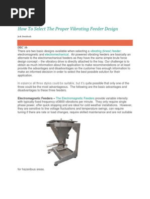 How To Select The Proper Vibrating Feeder Ref Electrical