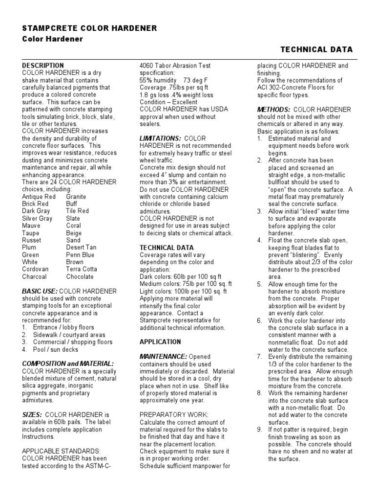 Color Hardener MSDS PDF Concrete Color