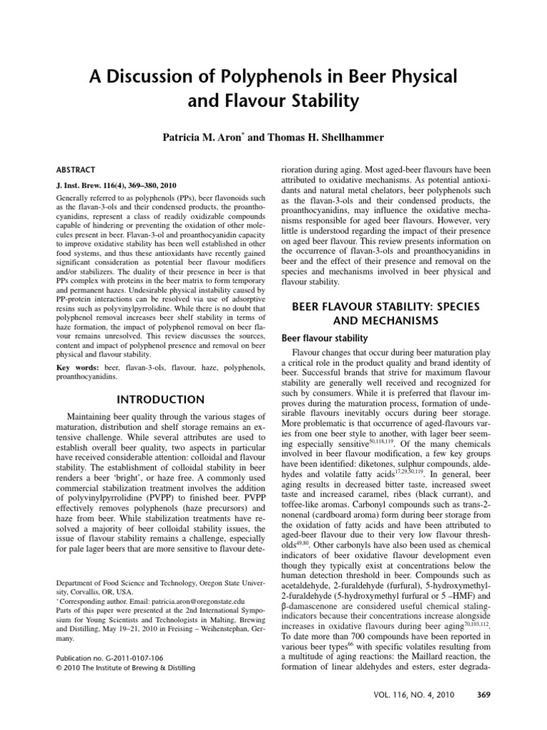 Discussion of Polyphenols in Beer Physical and Flavour Stability PDF