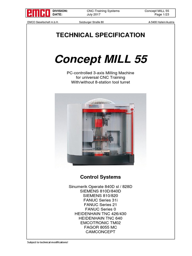 EMCO Concept Mill 55 Technical Specs | PDF | Microsoft Windows ...