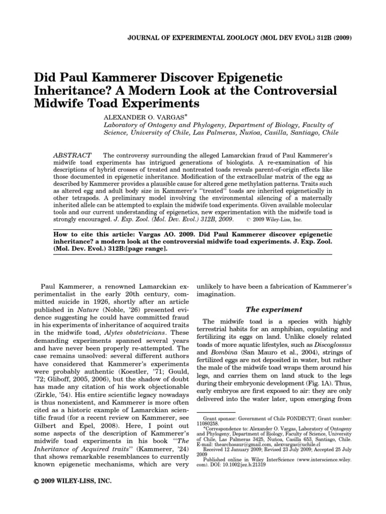 Kammerer's Midwife Toad Experiments Revisited | PDF | Heredity ...