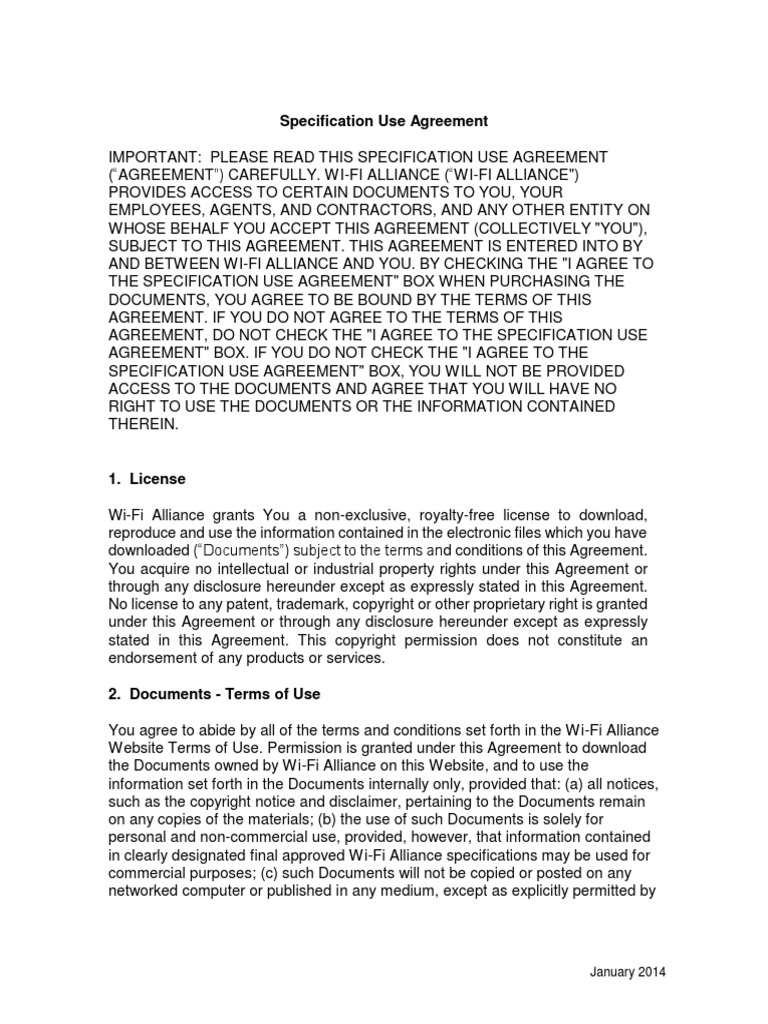 Specification Use Agreement 20140107 PDF | PDF | Arbitration ...