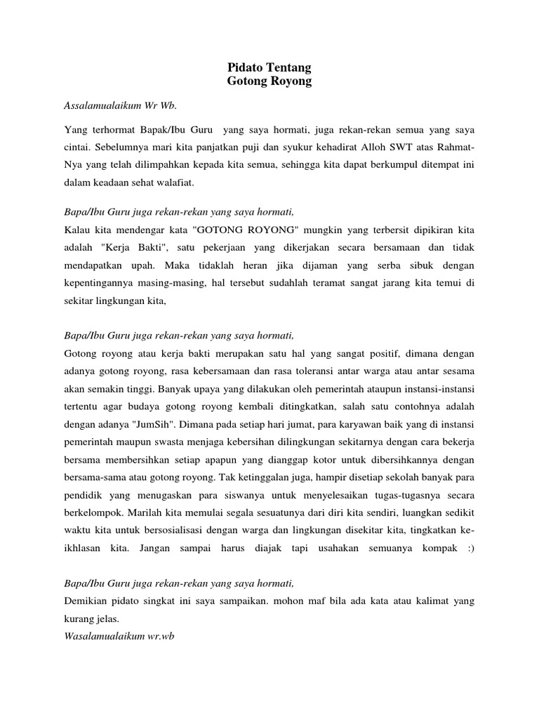 Contoh Pidato Tentang Gotong Royong PDF