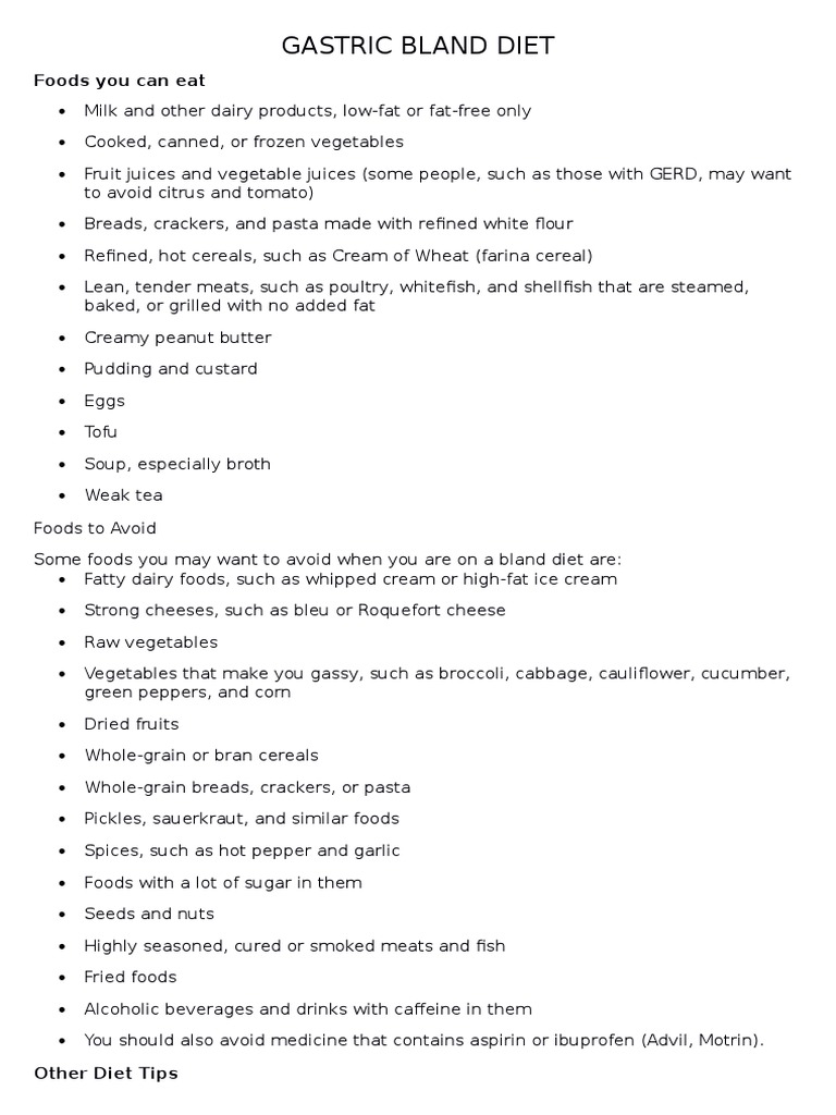 Gastric Bland Diet | PDF | Pickling | Foods