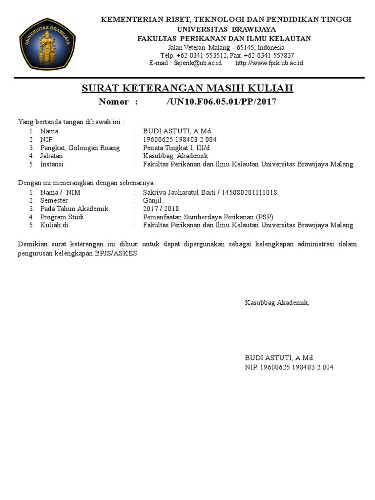 Surat Keterangan Masih Kuliah