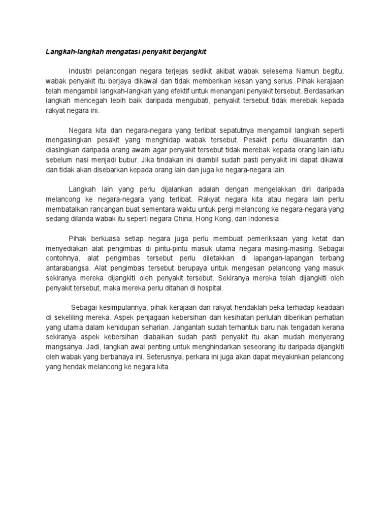Langkah Langkah Mengatasi Penyakit Berjangkit Di Malaysia Pdf